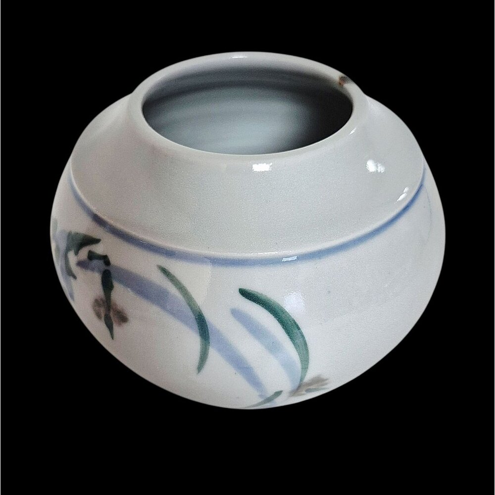 Studio Art Pottery Vase Blue Green Floral Signed Glossy Finish Vintage - Picture 3 of 10